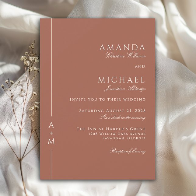 Invitation Simple Classique Élégant Terracotta Minimal Mariag (Available in both printed and instant download digital formats.)