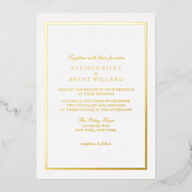 Invitation simple classique Gold Foil (Recto)