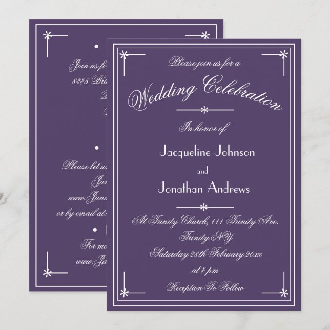Invitation Simple Classique Mariage Tout En Un Dusty Purple (Devant / Derrière)