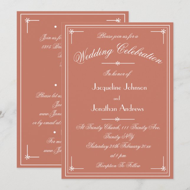 Invitation Simple Classique Mariage Tout En Un Terracotta Bla (Devant / Derrière)
