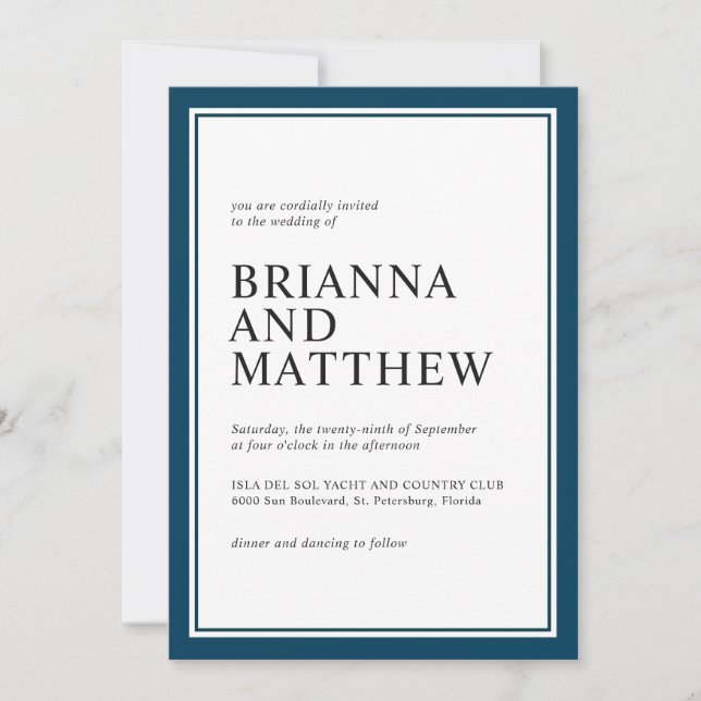 Invitation Simple classique marine et Mariage blanc (Devant)