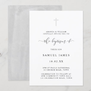 Invitation Simple Classique Minimaliste Baptême Aquarelle Gri