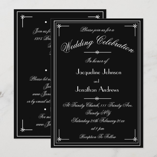 Invitation Simple Classique Noir avec Mariage Tout Compris Bl (Devant / Derrière)