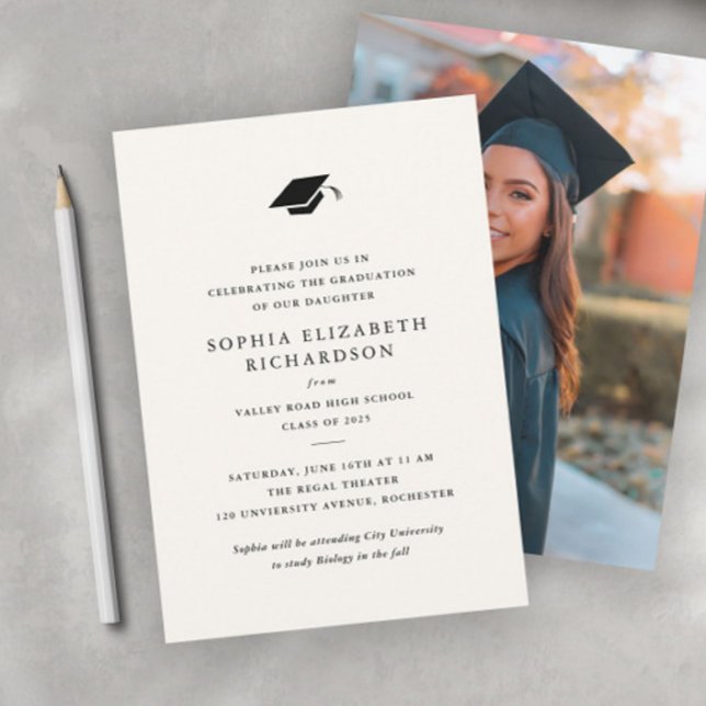 Invitation Simple Classique Photo de remise des diplômes noir (Simple Classic Photo Graduation Invitation.)