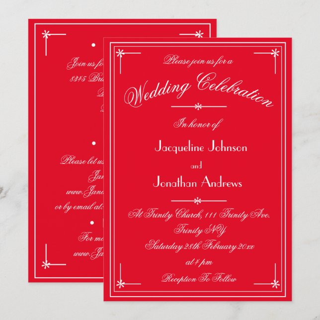 Invitation Simple Classique Romantique Rouge Tout En Un Maria (Devant / Derrière)