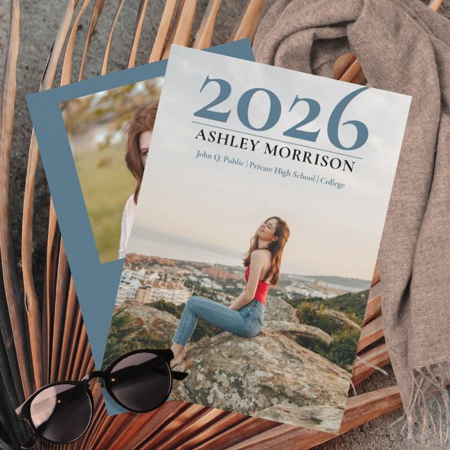 Invitation Simple Classy 2023 Two Photo - Blue Graduation  (Simple Classy 2026 Two Photo Blue Graduation Announcement -- Print | Digital Download)