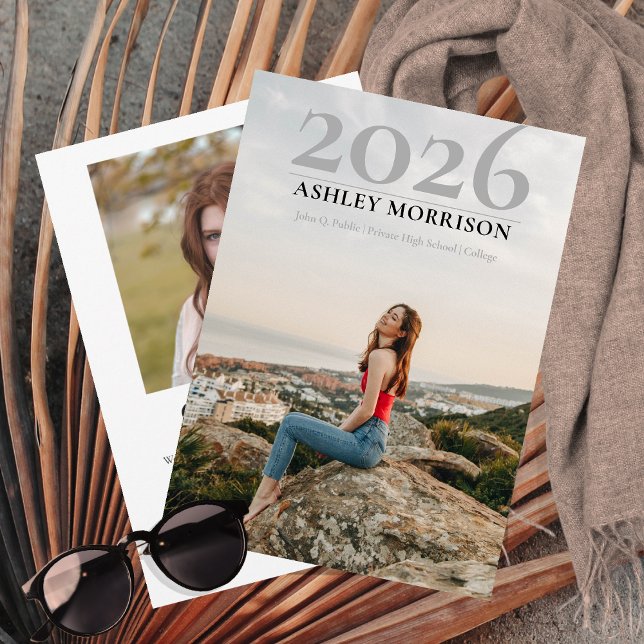 Invitation Simple Classy 2025 Deux Diplômes Photo (Simple and Classy 2025 Two Photo Collage Graduation Announcement - Print | Download)