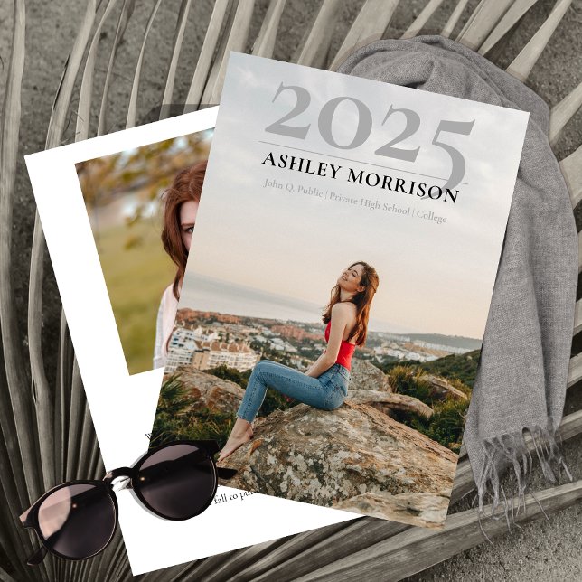 Invitation Simple Classy 2025 Deux Diplômes Photo (Simple and Classy 2025 Two Photo Collage Graduation Announcement - Print | Download)