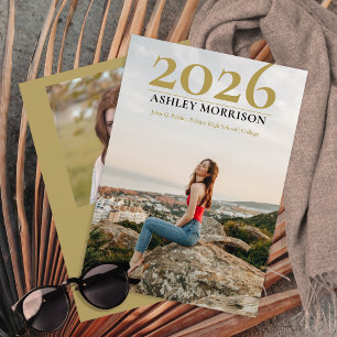 Invitation Simple Classy 2025 Deux photos - Diplôme en Olivie