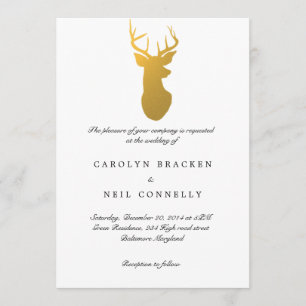 Invitation Simple Classy Gold Antler Mariage moderne
