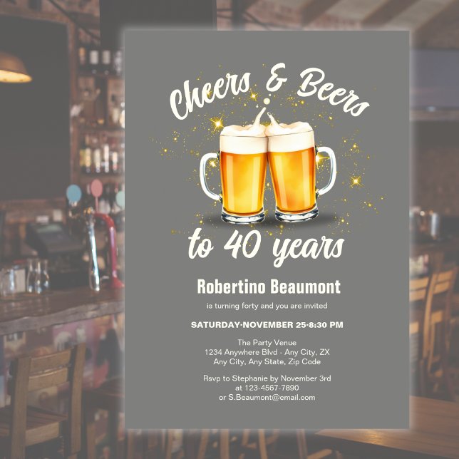 Invitation Simple Clinging Glasses Cheers Beers to 40 Years (Créateur téléchargé)