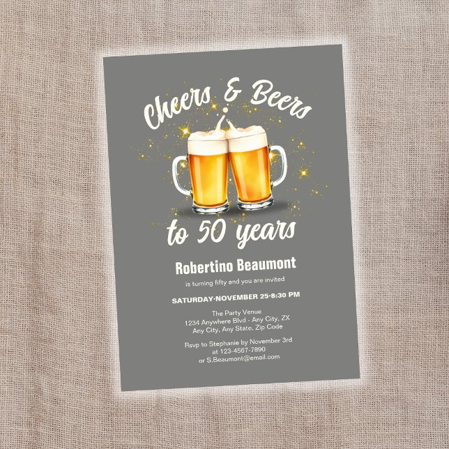 Invitation Simple Clinging Glasses Cheers Beers to 50 Years (Créateur téléchargé)