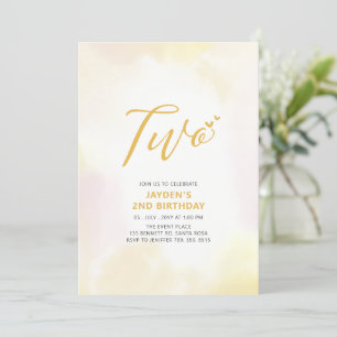 Invitation Simple Coeurs Jaunes Deux fête d'anniversaire