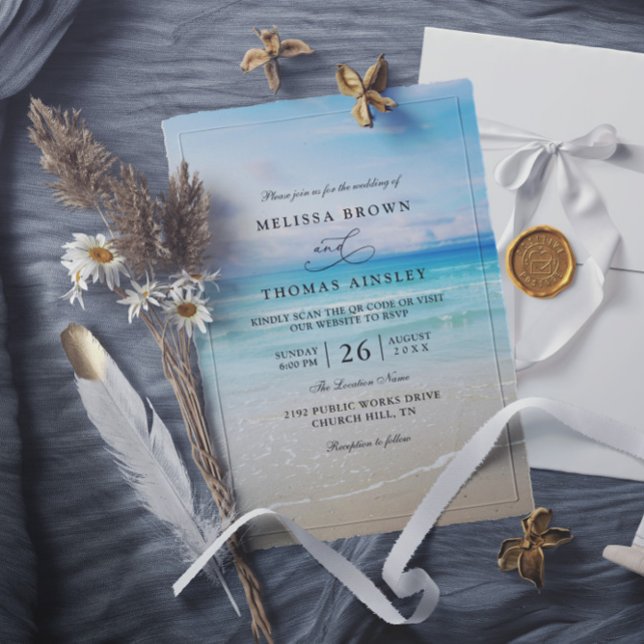 Invitation Simple Colorful Beach Elegant QR Code Wedding (Créateur téléchargé)