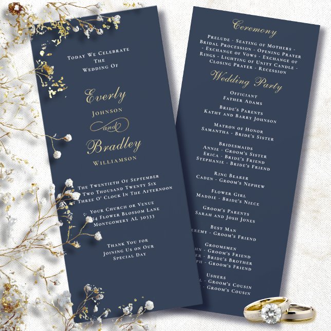 Invitation Simple Contexte Bleu Marine Or Blanc Mariage (Créateur téléchargé)