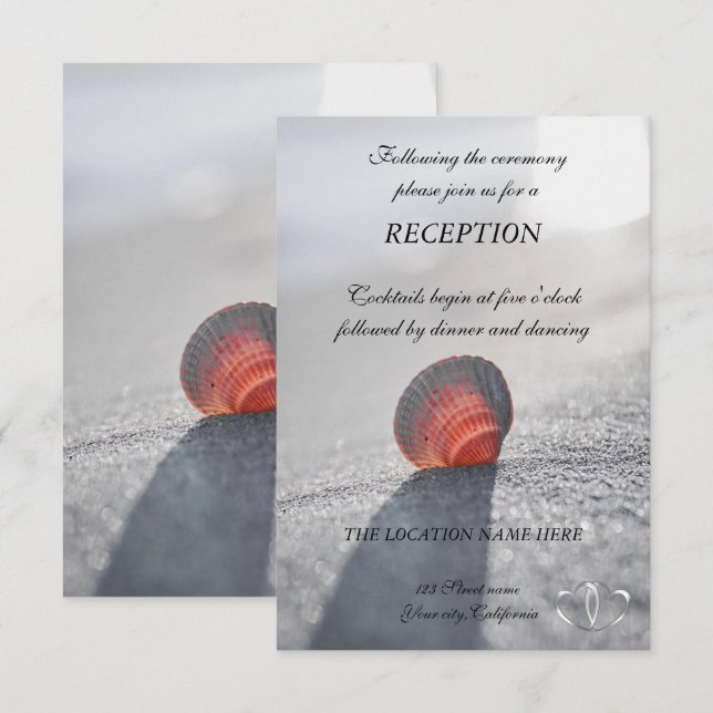 Invitation Simple coquillage de plage, Réception de cœurs (Devant / Derrière)