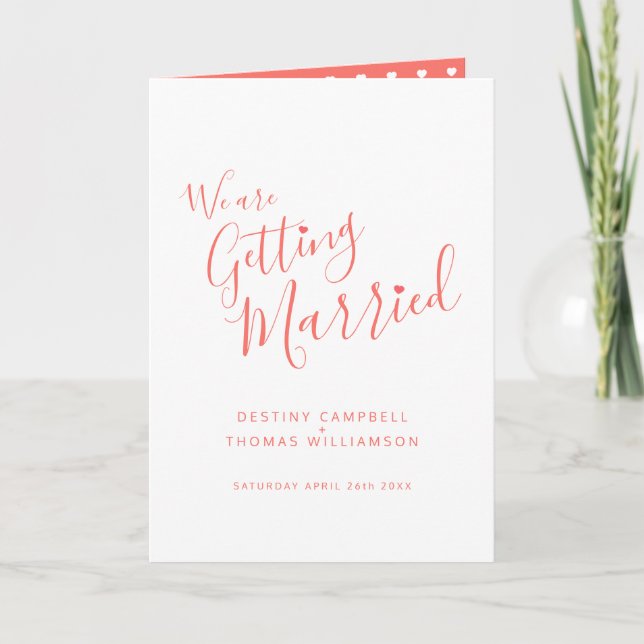 Invitation Simple corail blanc mariage plié (Devant)