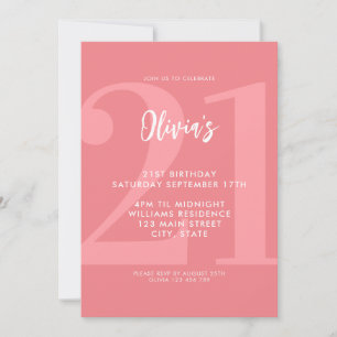 Invitation Simple Coral rose moderne 21e anniversaire