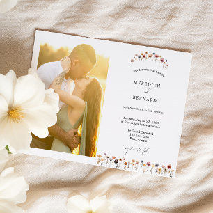 Invitation Simple couleur Mariage floral photo horizontale