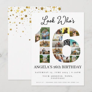Invitation simple coup d'oeil qui a 16 ans Collage photo anni