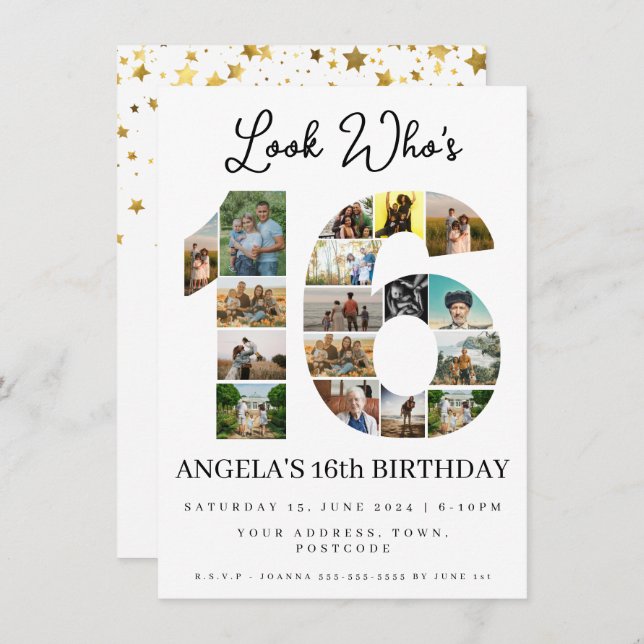 Invitation simple coup d'oeil qui a 16 ans Photo Collage anni (Devant / Derrière)