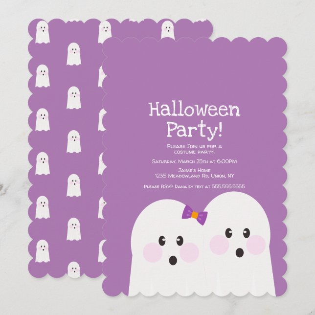Invitation Simple Couple de Fantômes Fête d'Halloween Motif R (Devant / Derrière)