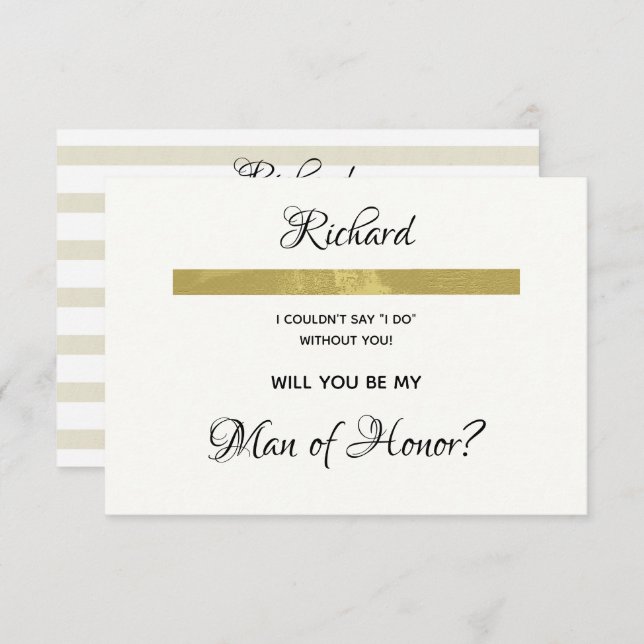 Invitation Simple Cream and Gold Will You Be My Man of Honor (Devant / Derrière)