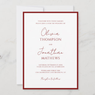 Invitation Simple Crimson Red Border Script Mariage photo