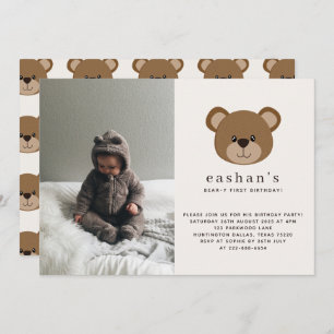 Invitation Simple Cute Bearly One Photo 1er anniversaire