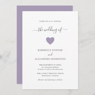 Invitation Simple Cute Dusty Purple Heart Mariage moderne