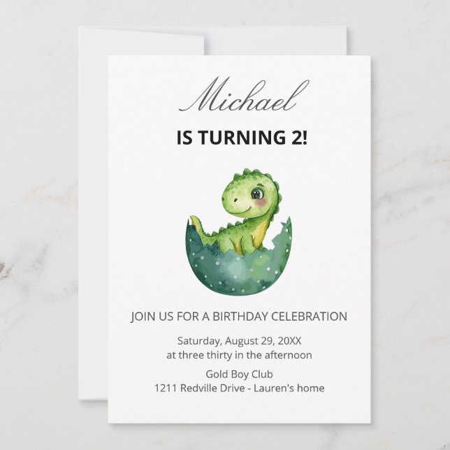 Invitation Simple Cute Green Dinosaur Birthday Party Invitati (Devant)