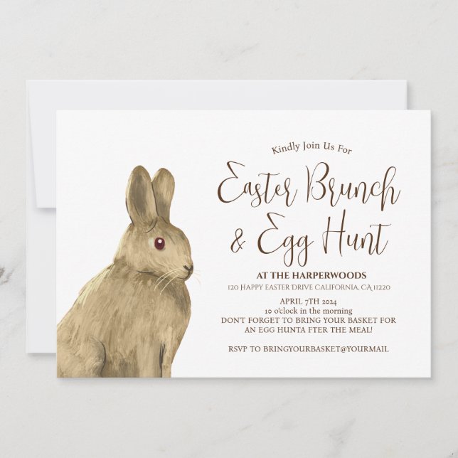 Invitation Simple Cute lapin lapin brunch de pâques chasse au (Devant)