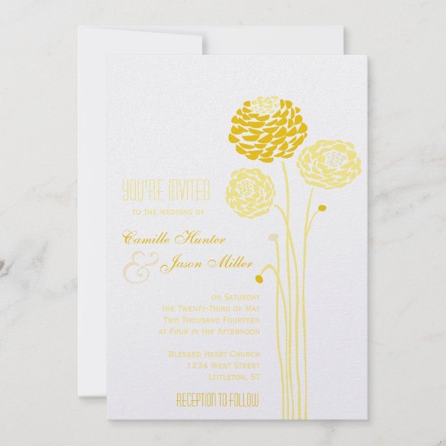 Invitation Simple Dahlia - Mariage d'or métallique (Devant)