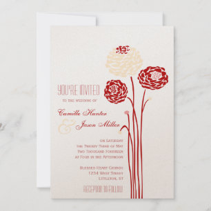 Invitation Simple Dahlia - Mariage rouge métallique
