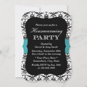 Invitation Simple Damas et Turquoise Ribbon House Party