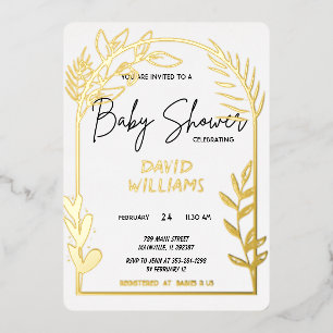 Invitation simple de Baby shower blanc et or