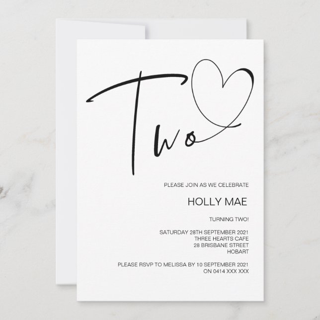 Invitation simple de deuxième anniversaire Deux Co (Devant)