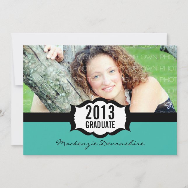 Invitation simple de graduation, Turquoise (Devant)