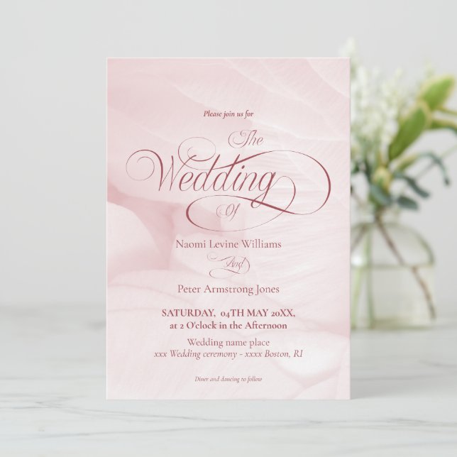 Invitation simple de mariage pivoine rose (Debout devant)