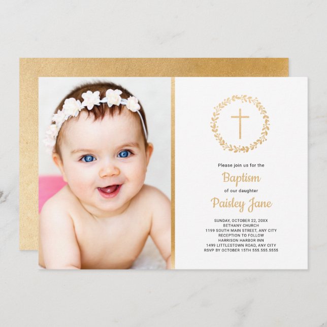 Invitation simple de photo de baptême de guirlande (Devant / Derrière)