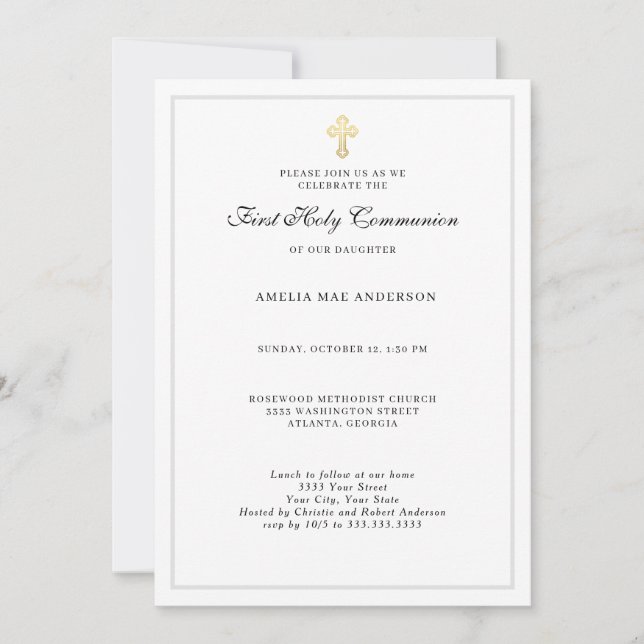 Invitation simple de première communion avec croix (Devant)