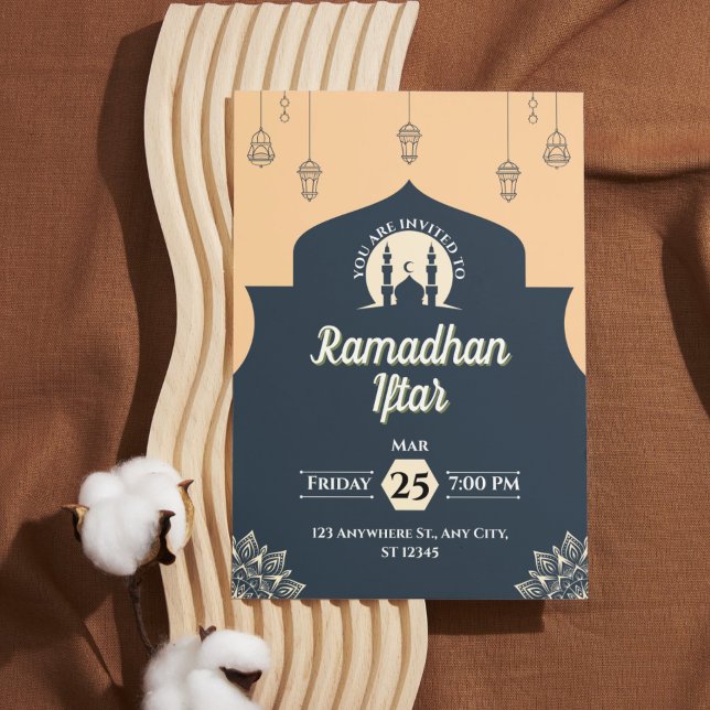Invitation simple de Ramadan Iftar bleu (Portrait) (Simple Blue Ramadan Iftar Invitation (Portrait))