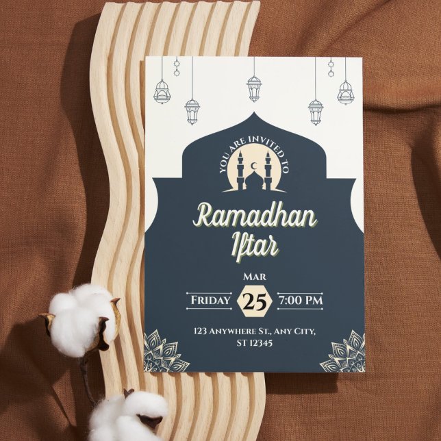 Invitation simple de Ramadan Iftar Bleu (Portrait) (Simple Blue Ramadan Iftar Invitation (Portrait))