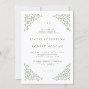 Invitation Simple Delicate Floral QR code Sage Green Mariage