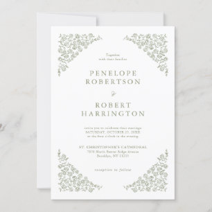 Invitation Simple Delicate Floral Timeless Sage Mariage vert