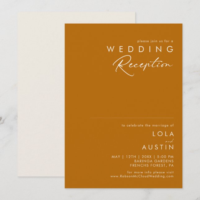 Invitation Simple Désert | Réception de mariage Orange brûlé (Devant / Derrière)