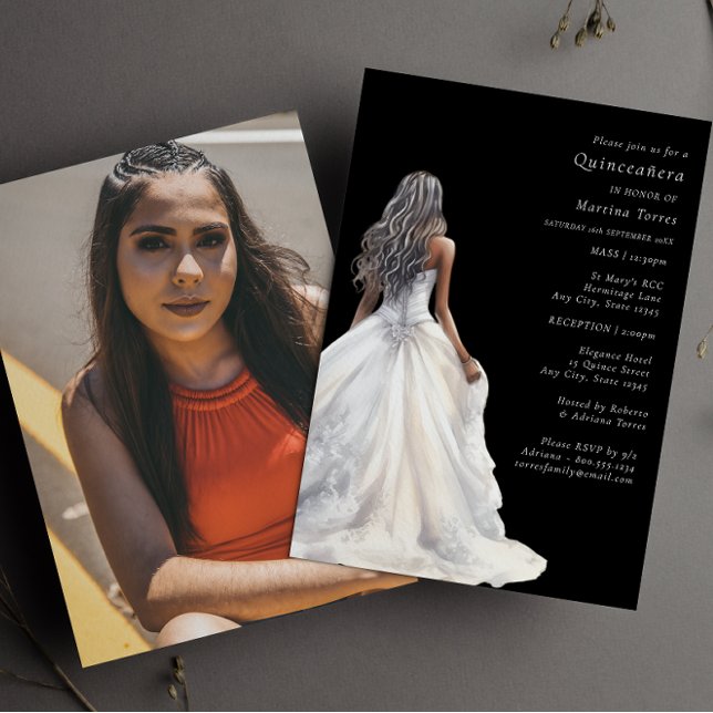 Invitation Simple design noir et blanc moderne Quinceañera (Créateur téléchargé)