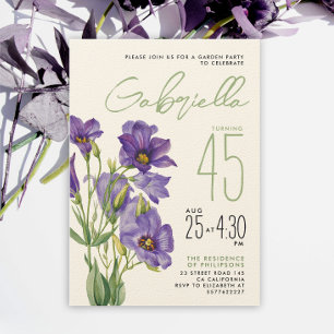 Invitation Simple Design Sage Vert pourpre Lisianthus Flower