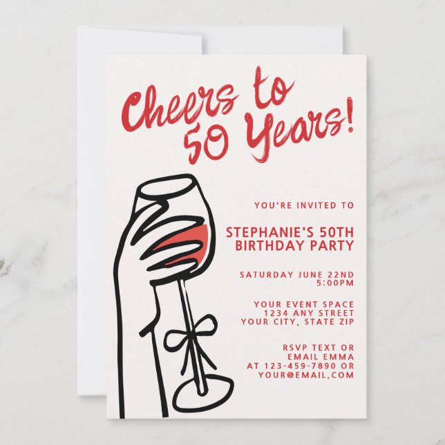 Invitation Simple dessin à la main pour 50 ans d'anniversaire (Devant)