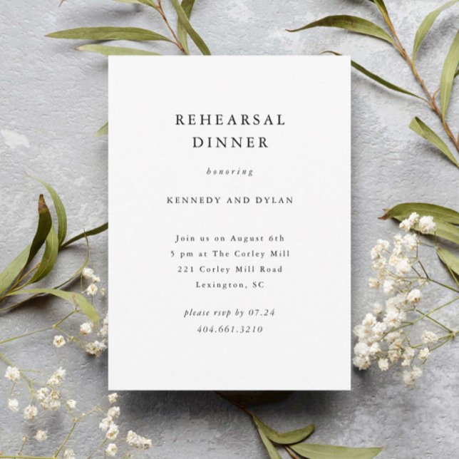 Invitation Simple dîner de répétition de mariage noir et blan (Simple elegant typography wedding rehearsal dinner invitations.)